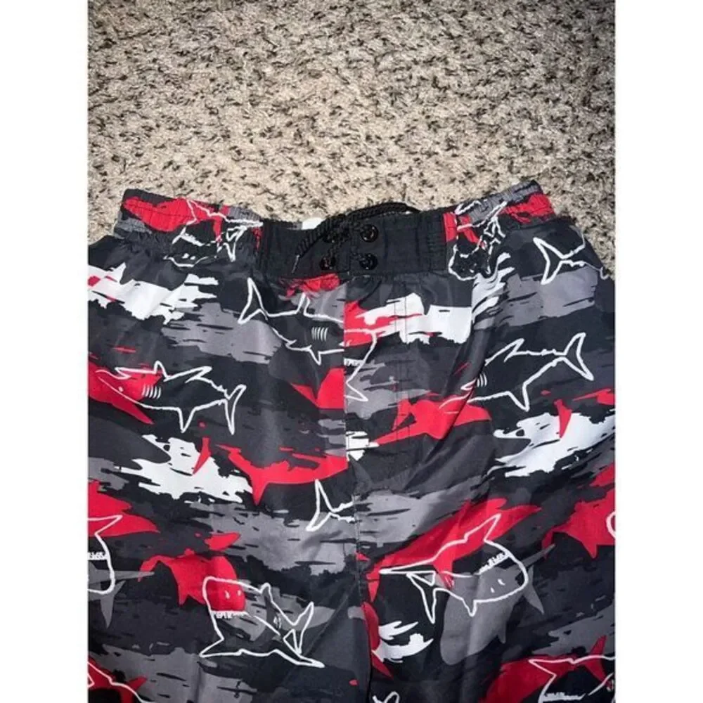 Op boys red/black/gray shark‎ swimming trunks size 10/12